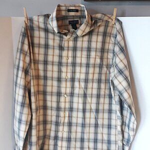 W H Belk Sportswear Long Sleeve Button Up Shirt Tan Plaid Men's Large